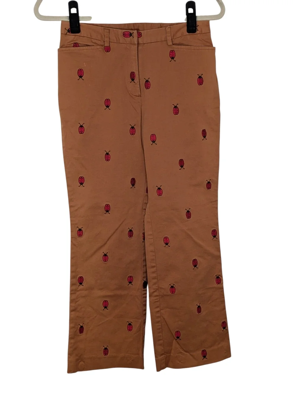 Vintage Label Lilly Pulitzer Size 2 Camel Khaki Lady Bug Embroidered Crop Pants - Picture 1 of 8